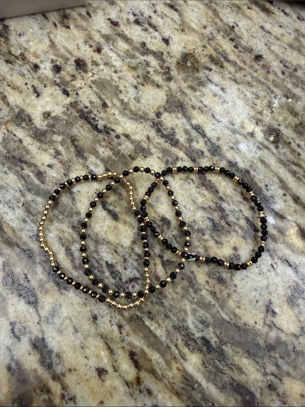 Gold & Black Beaded Stretch Bracelet Set - Women Jewelry